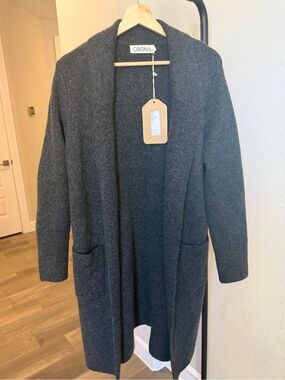 Original USA Charcoal Longline Open Front Cardigan Duster S/M NWT